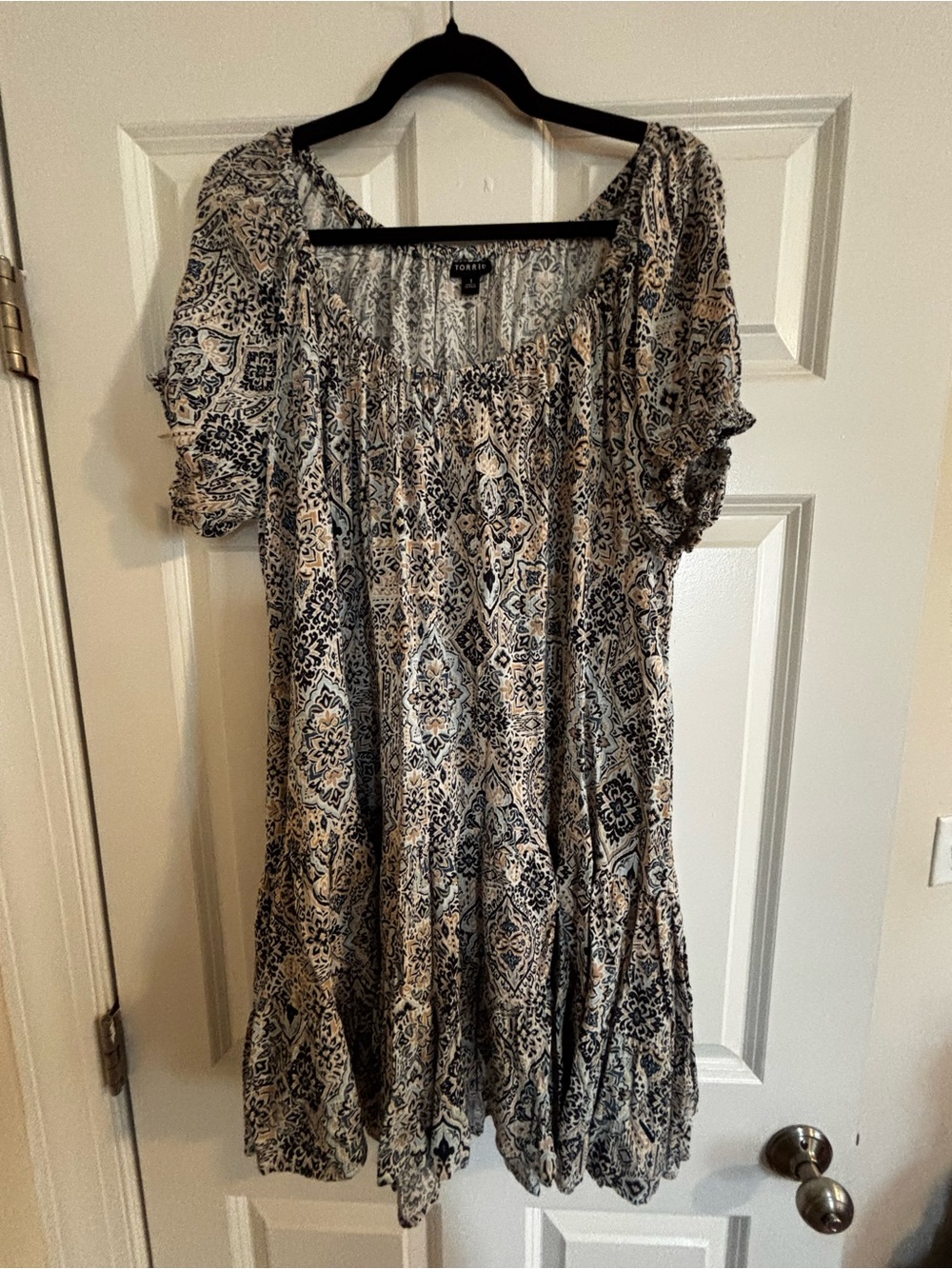 torrid Blue and Cream Short Sleeve Patterned Mini Dress
